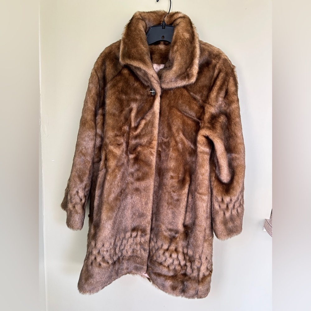 ALPINE STUDIO SOFT LUXURIOUS BROWN FAUX MINK FUR  JACKET COAT SIZE S